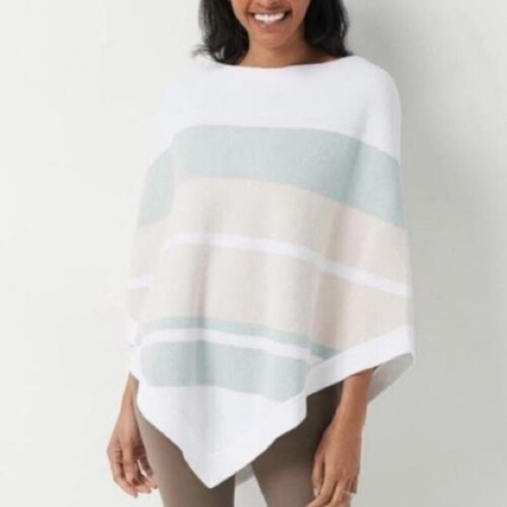 Barefoot Dreams Cozy Chic Ultra Lite Ocean Breeze Poncho Stripe OS Plus Soft